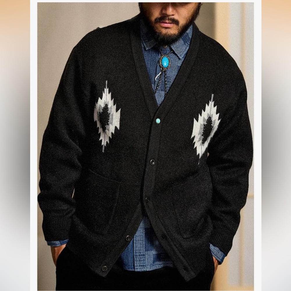 Karaku Men’s Navajo and Thunderbird Pattern Cardigan